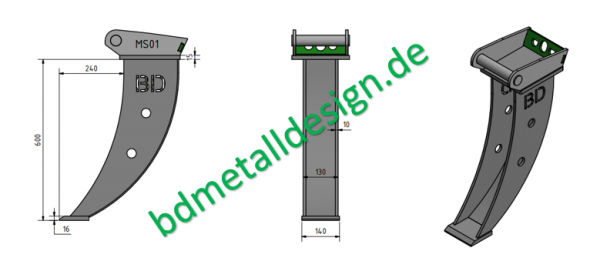 Drainagelöffel/ Kabellöffel 600x130 mit MS01 geschweißt